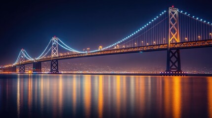 Obraz premium Illuminated Bay Bridge at Night Reflecting in Water