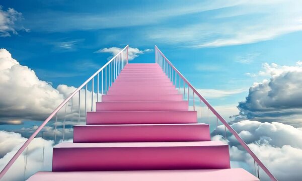 Surreal Pink Staircase in the Clouds