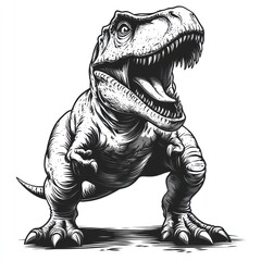 Roaring Tyrannosaurus Rex in monochrome illustration. (1)