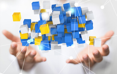 Molecular background with DNA. Network with connecting dots and lines.