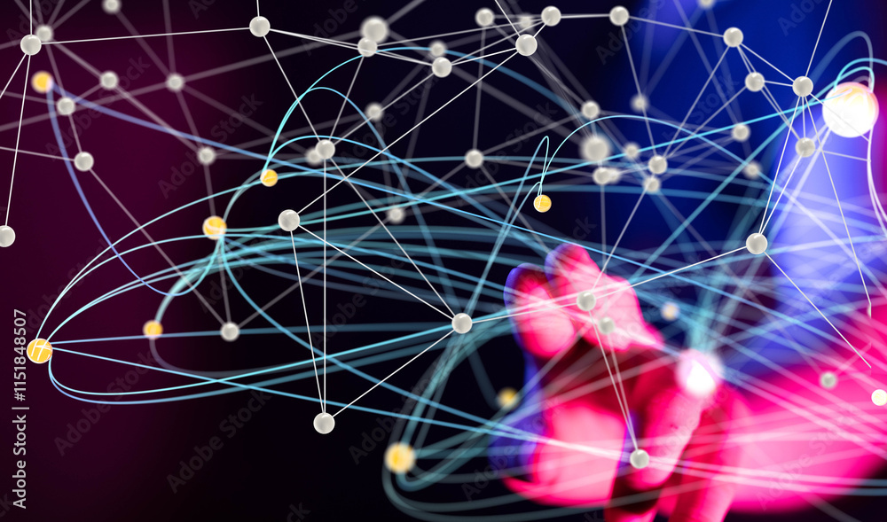 Leinwandbilder Global network. Blockchain. 3D illustration. Neural networks and artificial intelligence. Abstract