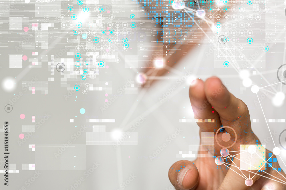 Poster Neural network 3D illustration. Big data and cybersecurity