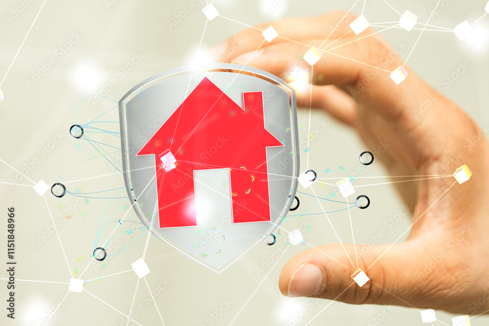 Poster home iot - Neural network 3D illustration. Big data and cybersecurity