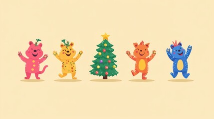 Obraz premium Joyful Christmas Bears Celebration
