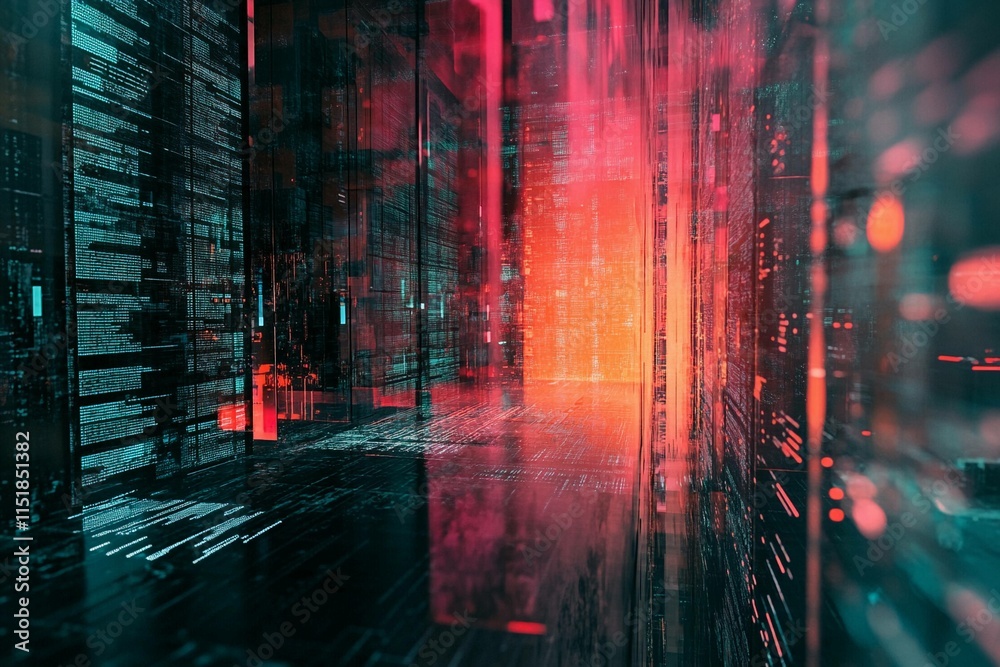 Poster digital server space filled with vibrant data streams and visual effects. generative ai