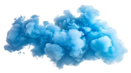 Blue smoke cloud isolated on white and transparent background