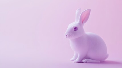 Obraz premium Minimalistic white rabbit on pastel lavender background, modern Easter theme. Easter