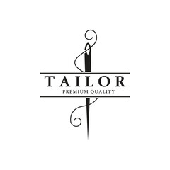 Tailor logo icon illustration template combination of buttons for clothes, thread and sewing machine, for clothing product design