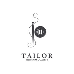 Tailor logo icon illustration template combination of buttons for clothes, thread and sewing machine, for clothing product design