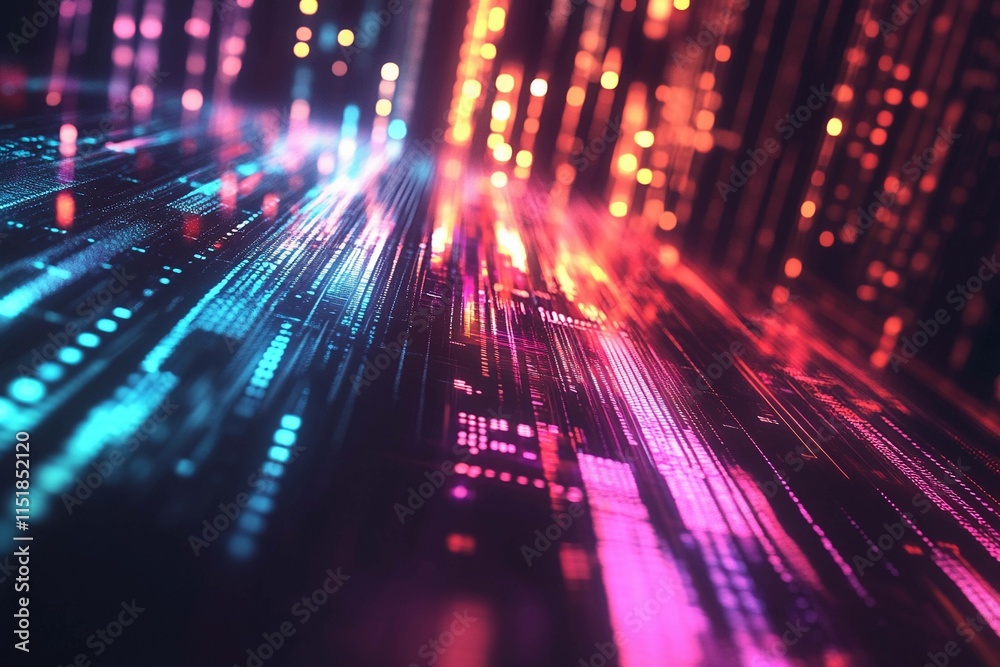 Poster colorful data waves create an engaging abstract background with rhythmic flow