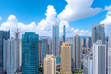 Obraz premium A bustling cityscape with construction cranes and high-rise buildings, symbolizing growth and urban progress
