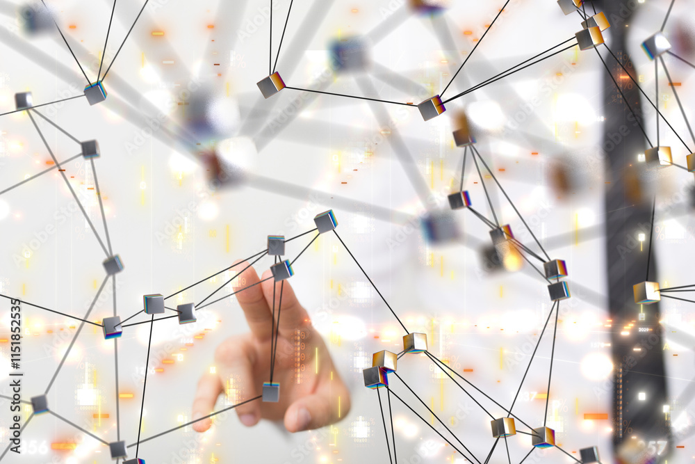 Poster neural network 3d illustration. big data and cybersecurity