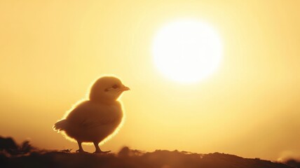 Sunrise and chick silhouette, capturing Easter's peaceful essence. Easter