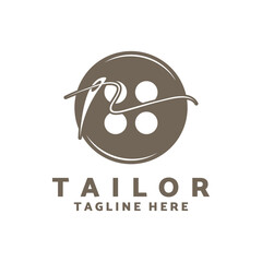 Tailor logo icon illustration template combination of buttons for clothes, thread and sewing machine, for clothing product design
