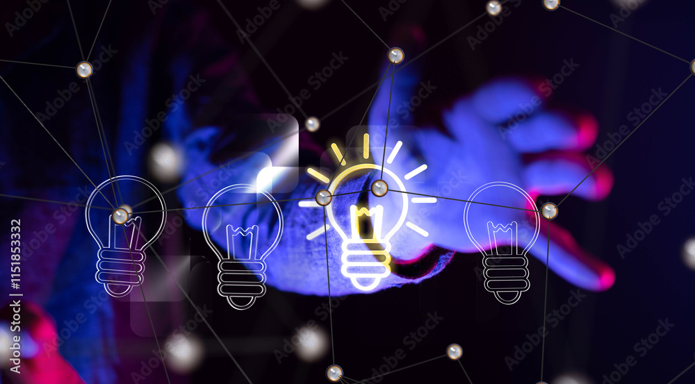 Poster Neural network 3D illustration. Big data and cybersecurity