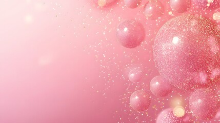 Pink Glitter Balls and Confetti Festive Background