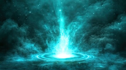 Celestial Energy Beam Creates Glowing Circular Portal