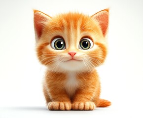 Adorable orange kitten, cartoon style, sitting.