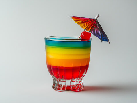 Regenbogenfarbener Cocktail im Glas

