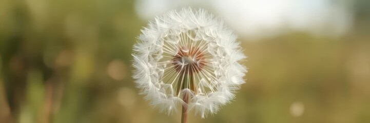 A fluffy dandelion seed head dispersing seeds on a breezy day, image, abstract