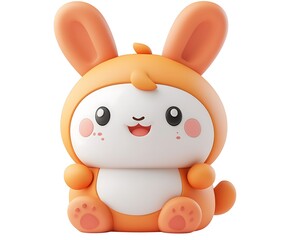 Naklejka premium Adorable 3D render of a cute orange bunny rabbit wearing a matching outfit, sitting and smiling.