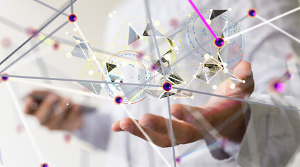 Neural network 3D illustration. Big data and cybersecurity - 3d