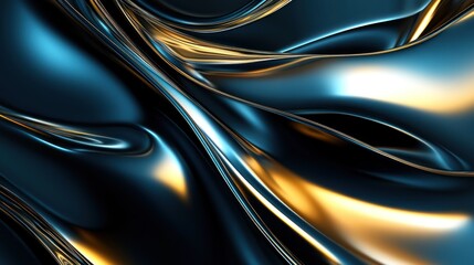 Abstract Blue and Gold Liquid Metal Swirls: A Digital Art Masterpiece
