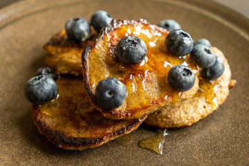 Banana Pancakes with Blueberries and Honey