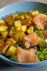 Green Salad with Baked Potatoes and Smoked Salmon