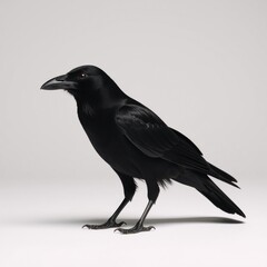 Black crow against pristine white backdrop
