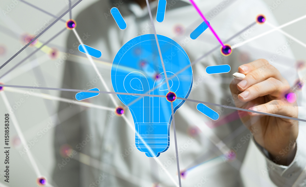 Poster Neural network 3D illustration. Big data and cybersecurity - 3d