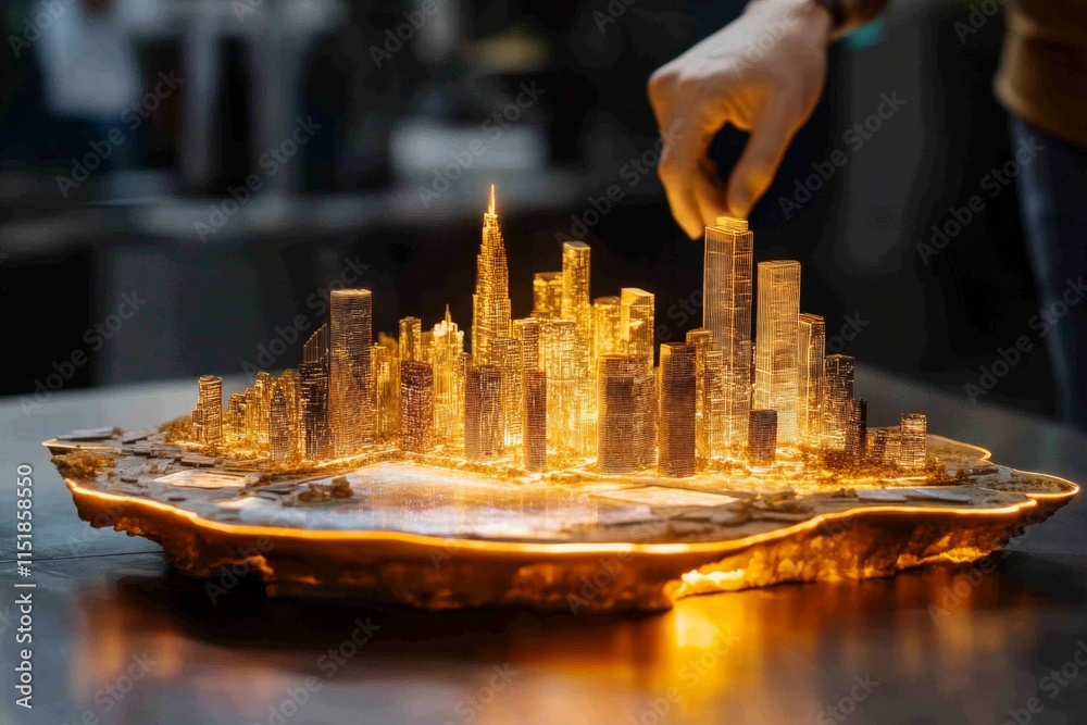 Poster a futuristic holographic guide leading a virtual tour, with glowing maps and data streams projected 