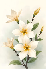 Fototapeta premium bloom jasmine flowers watercolor ai generated 