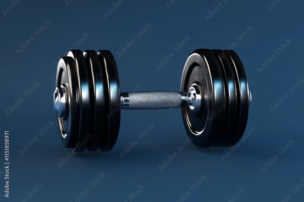 Poster a geometric icon of a dumbbell, rendered in monochrome with clean edges and minimal detail