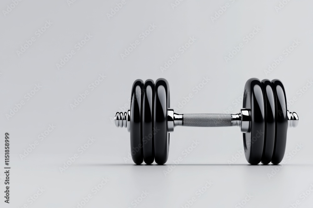 Poster a geometric icon of a dumbbell, rendered in monochrome with clean edges and minimal detail