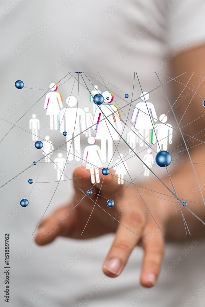 Aufkleber Global network. Blockchain. 3D illustration. Neural networks and artificial intelligence. Abstract