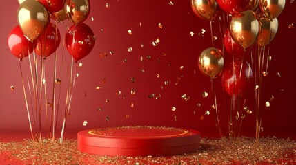 Red and gold balloons celebrate festive occasion