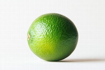 Single Fresh Green Lime on White Background