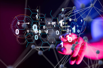 Neural network 3D illustration. Big data and cybersecurity