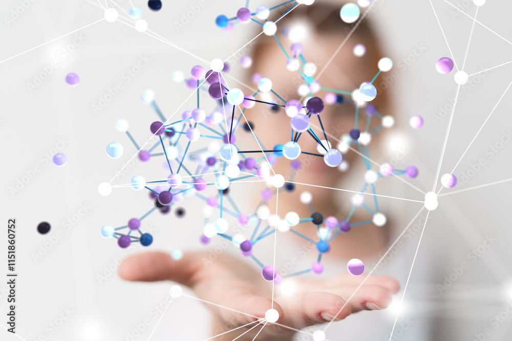Fototapete Global network. Blockchain. 3D illustration. Neural networks and artificial intelligence. Abstract