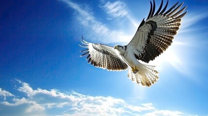 Obraz premium Majestic Eagle Soaring Through A Bright Blue Sky