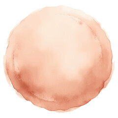 Circular watercolor design in peach and coral tones with subtle splatter effects around edges, featuring soft gradients and organic textures within a perfect circle shape.
