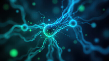 A digital illustration of a neurotransmitter molecule with a central core and branches resembling neural dendrites, emphasizing the molecular structure and function of Semaglutide.
