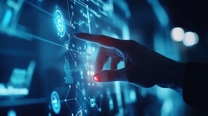 A Hand Interacting with a Futuristic Interface