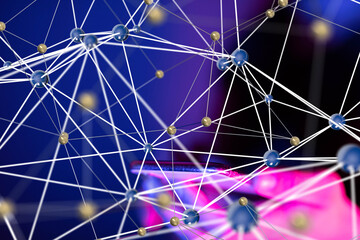 Global network. Blockchain. 3D illustration. Neural networks and artificial intelligence. Abstract