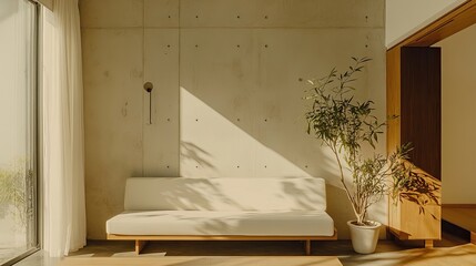 Minimalist Living Room Sunlight Illuminates Modern Sofa