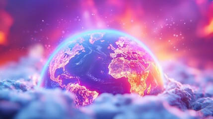 Obraz premium Vibrant Earth Globe in Clouds Global Connectivity Technology and Nature