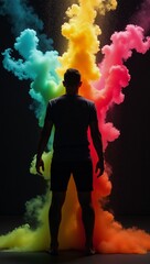 A surreal depiction of creative energy exploding from an artists silhouette in a dreamy ethereal style