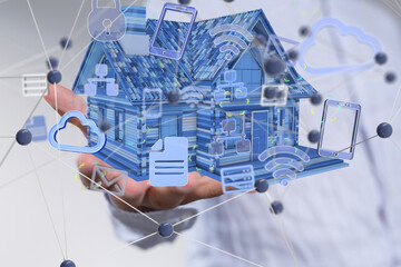 home data. Digital cyberspace with particles and Digital data network connections concept.