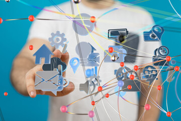 Neural network 3D illustration. Big data and cybersecurity - 3d